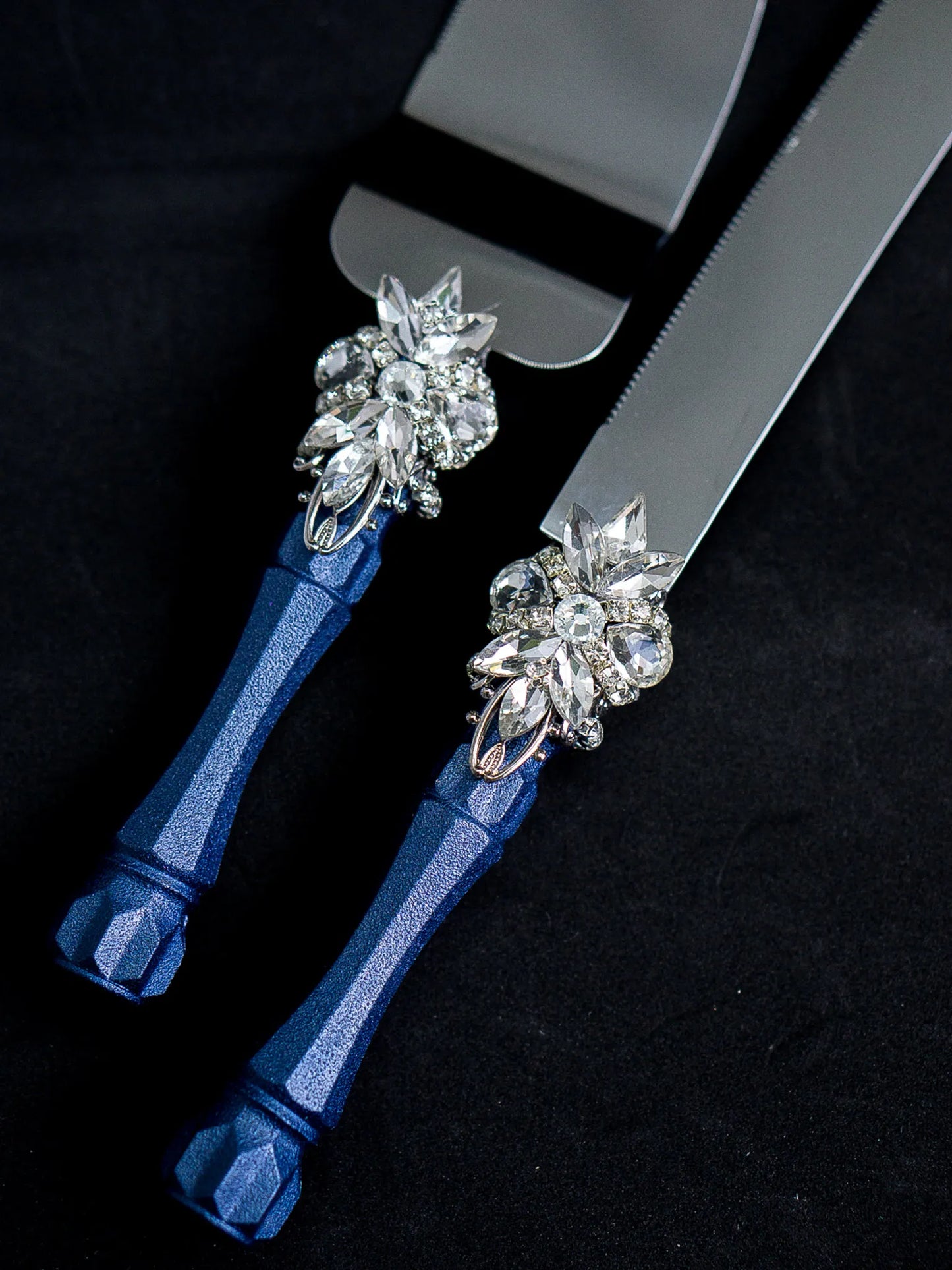 Gloria Navy Blue and Silver Personalized Cake Knife & Server Set