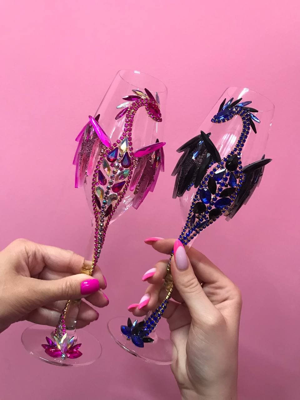 Stellar Sapphire: Rhinestone Dragon Champagne Flute