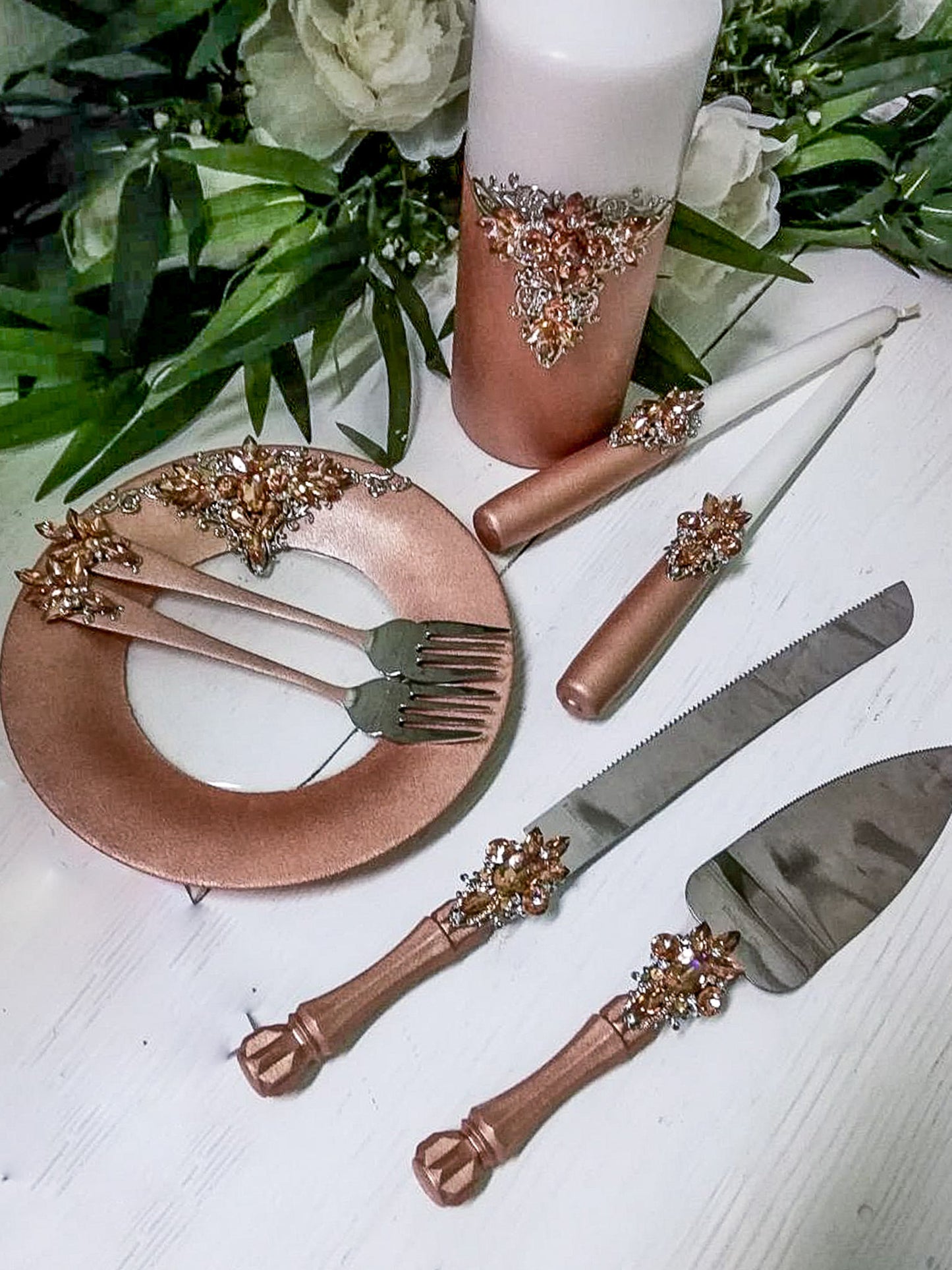 Personalized Rose Gold and Silver Decorative Unity Candles for Couples