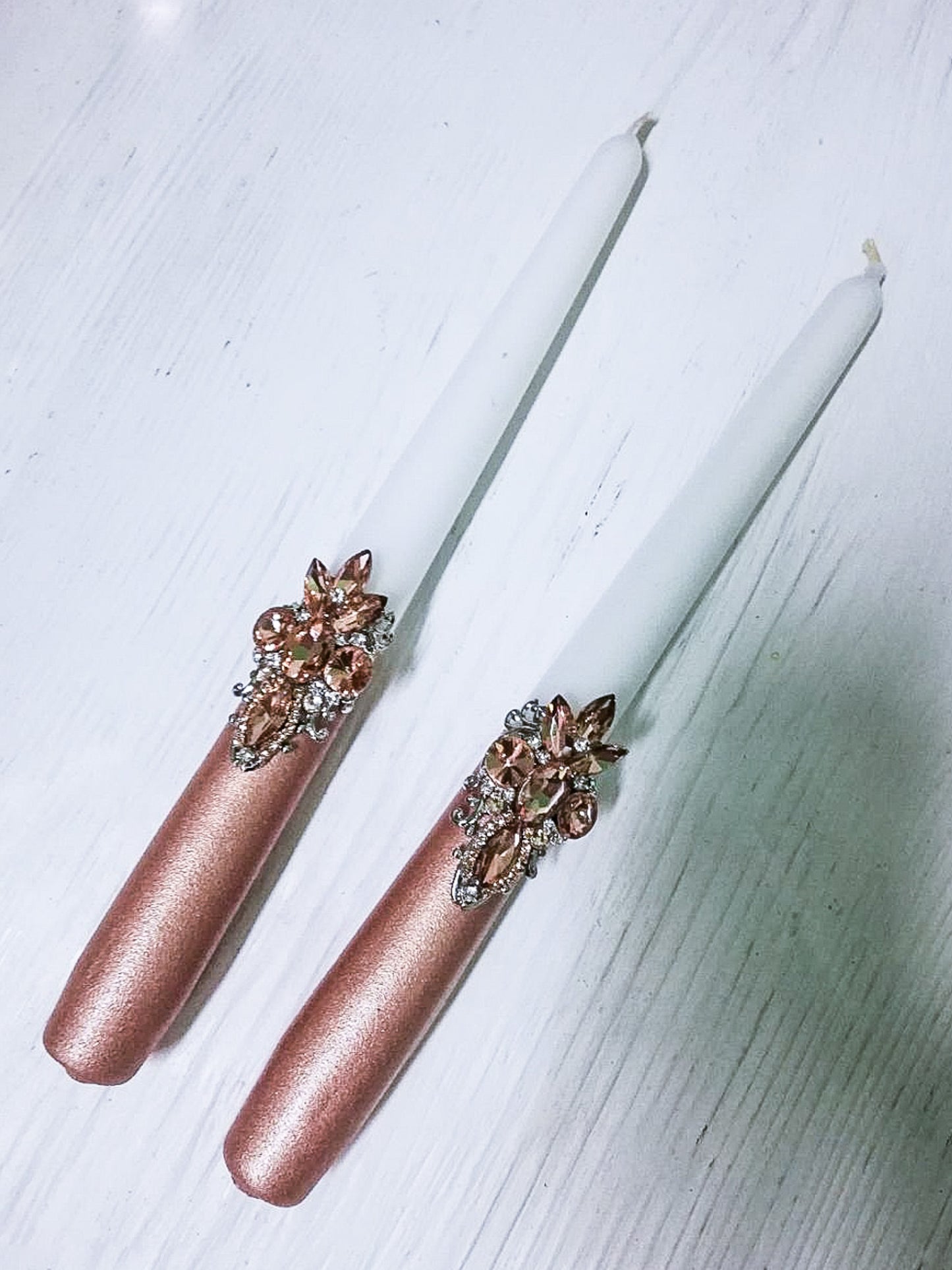 Personalized Rose Gold and Silver Decorative Unity Candles for Couples