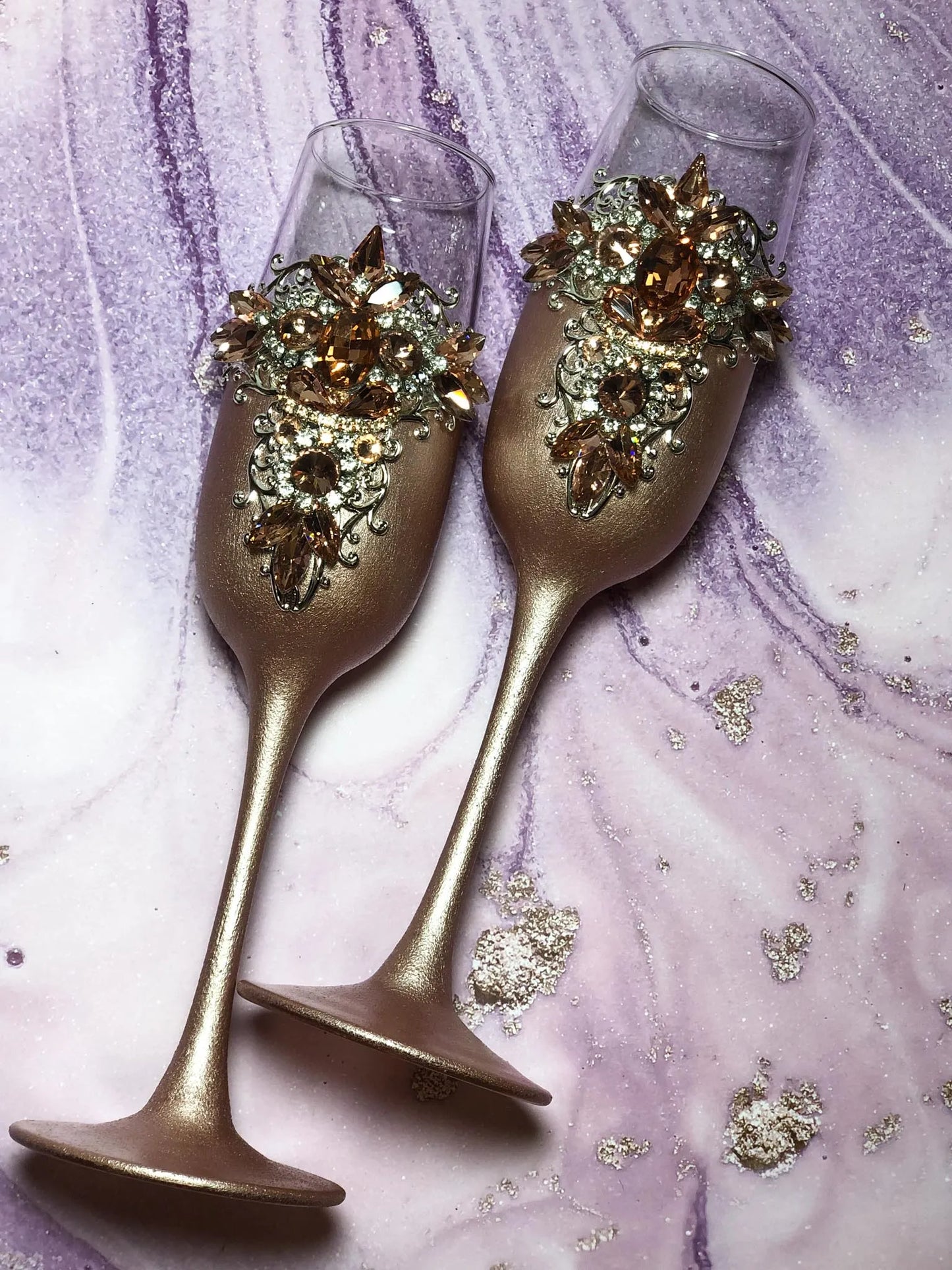 Gloria Rose Gold Personalized Wedding Champagne Glasses Set
