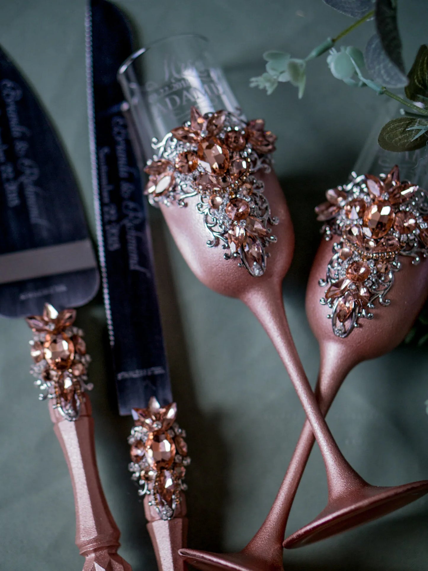 Enchanted Rose Gold Crystals Romantic Wedding Unity Candle Set - Gloria Collection