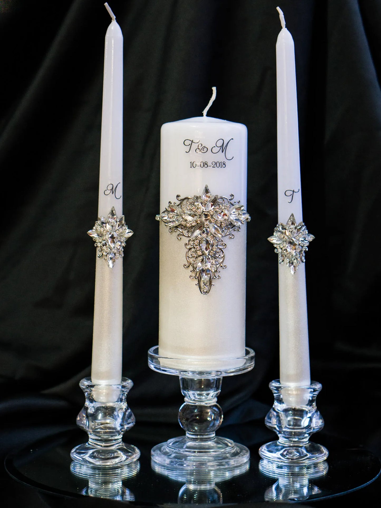 Customized Silver Crystals Wedding Candle Ceremony Set - Gloria Collection