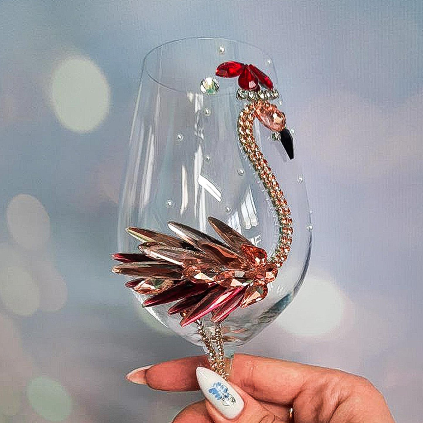 Santa-Flamingo Festive Wine Glasses with Gifts