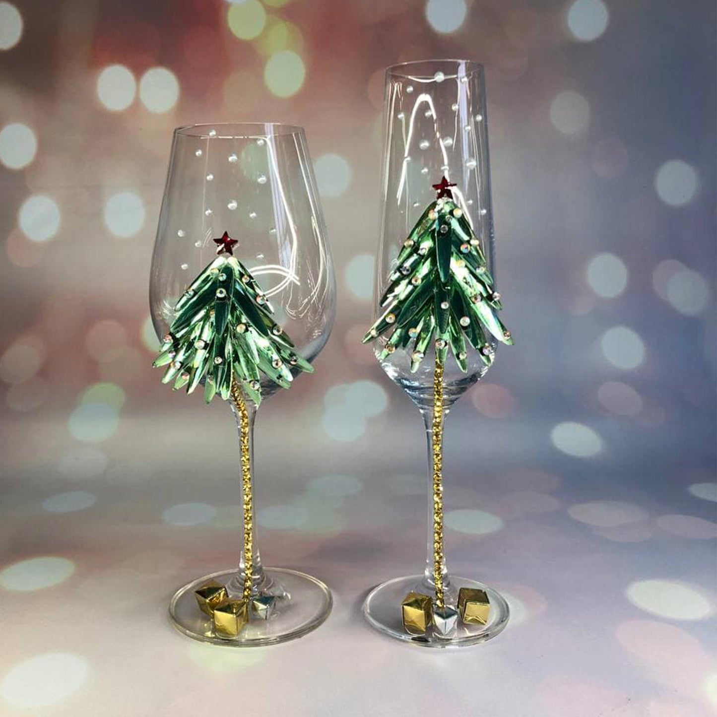 Crystal Christmas Deer Wine Glass with Golden Horns