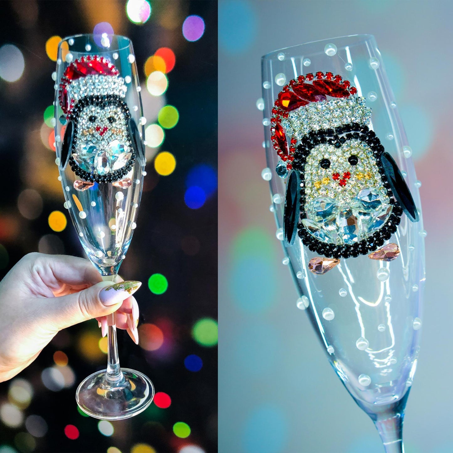 Crystal Christmas Deer Wine Glass with Golden Horns