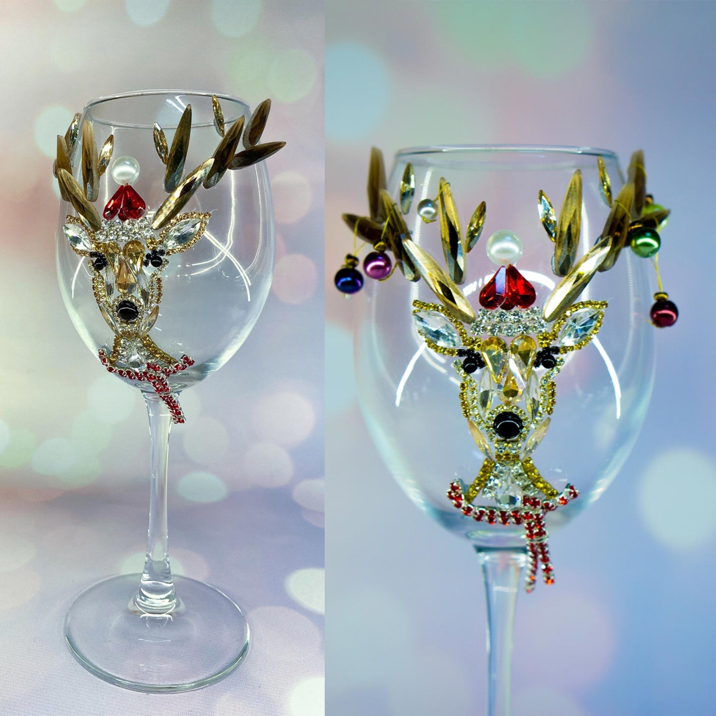 Crystal Christmas Deer Wine Glass with Golden Horns