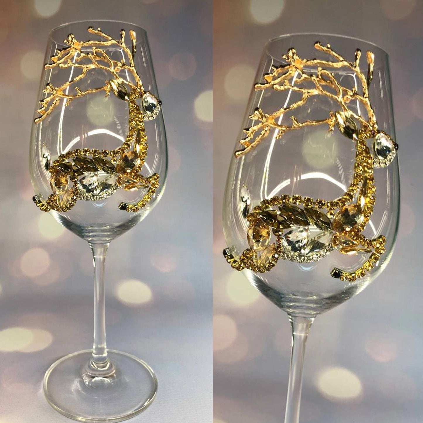 Crystal Christmas Deer Wine Glass with Golden Horns
