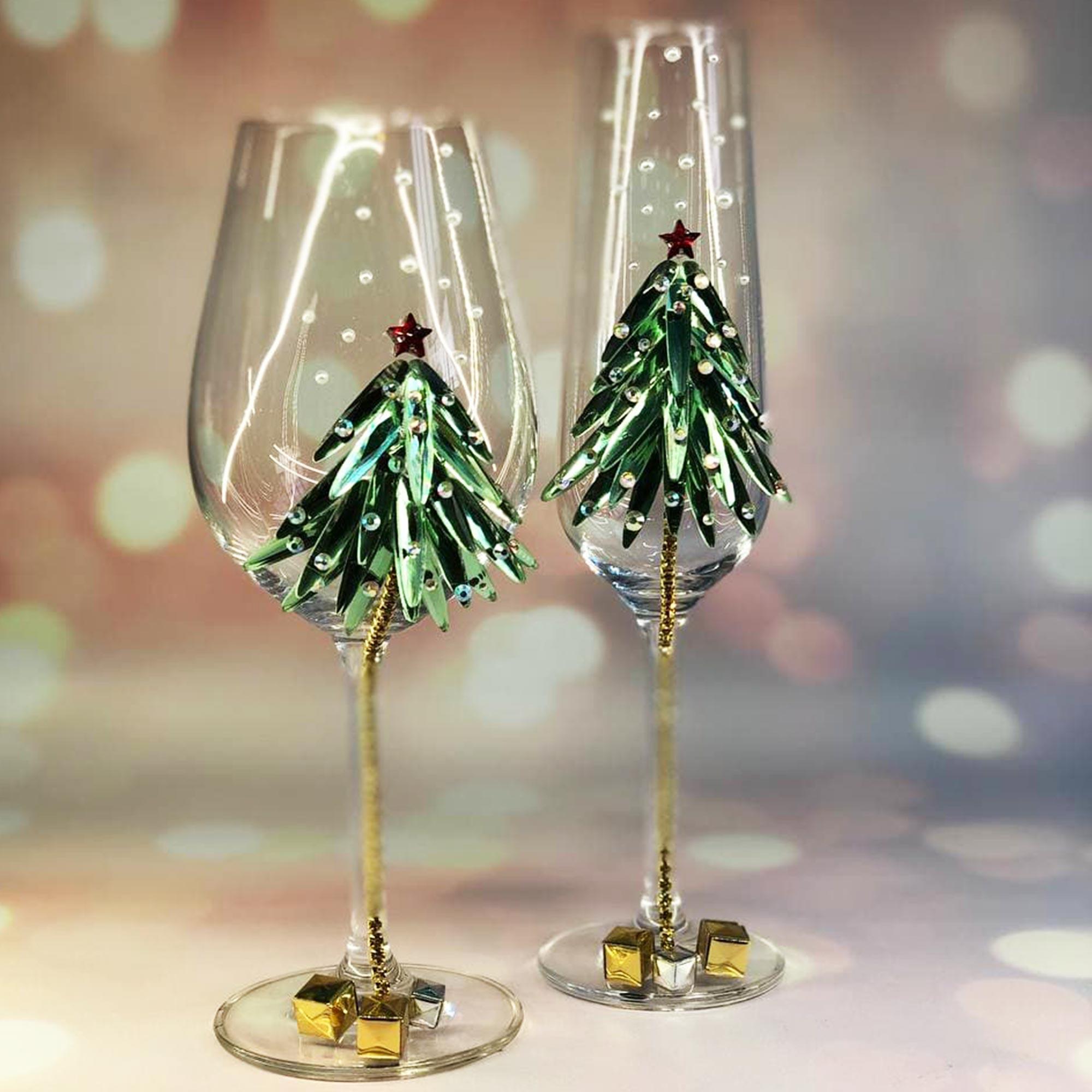Personalized Crystal Christmas Tree Champagne Glasses