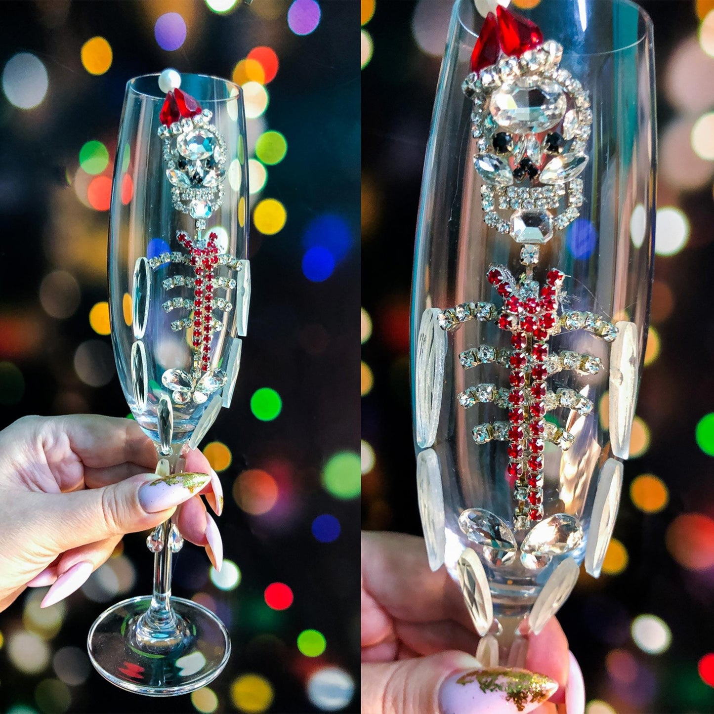 Crystal Christmas Deer Wine Glass with Golden Horns