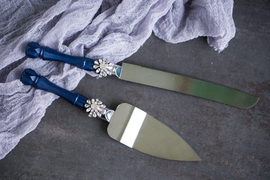 Crystal Navy Cake Knife and Server - 2 pieces - Amanda - diamoredsshop