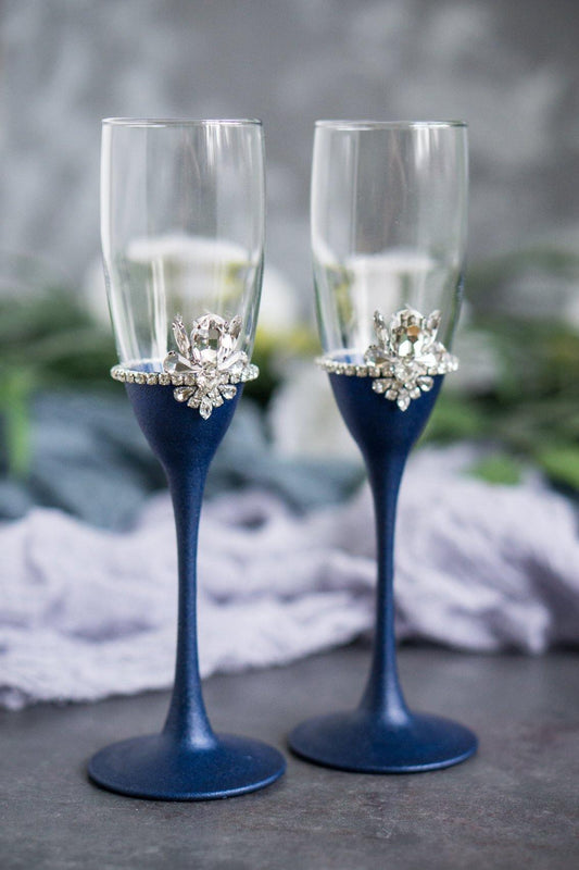 Crystal Navy toasting flutes 2 pieces - Amanda - diamoredsshop