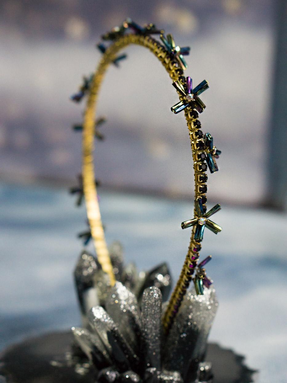 Dazzling Crystal and Purple Stone Gold Headband for a Perfect Wedding Look