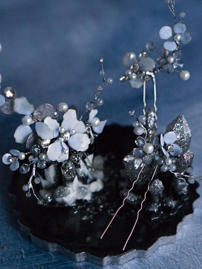 Set of 3 Blue Floral Hair Accessories for Elegant Weddings