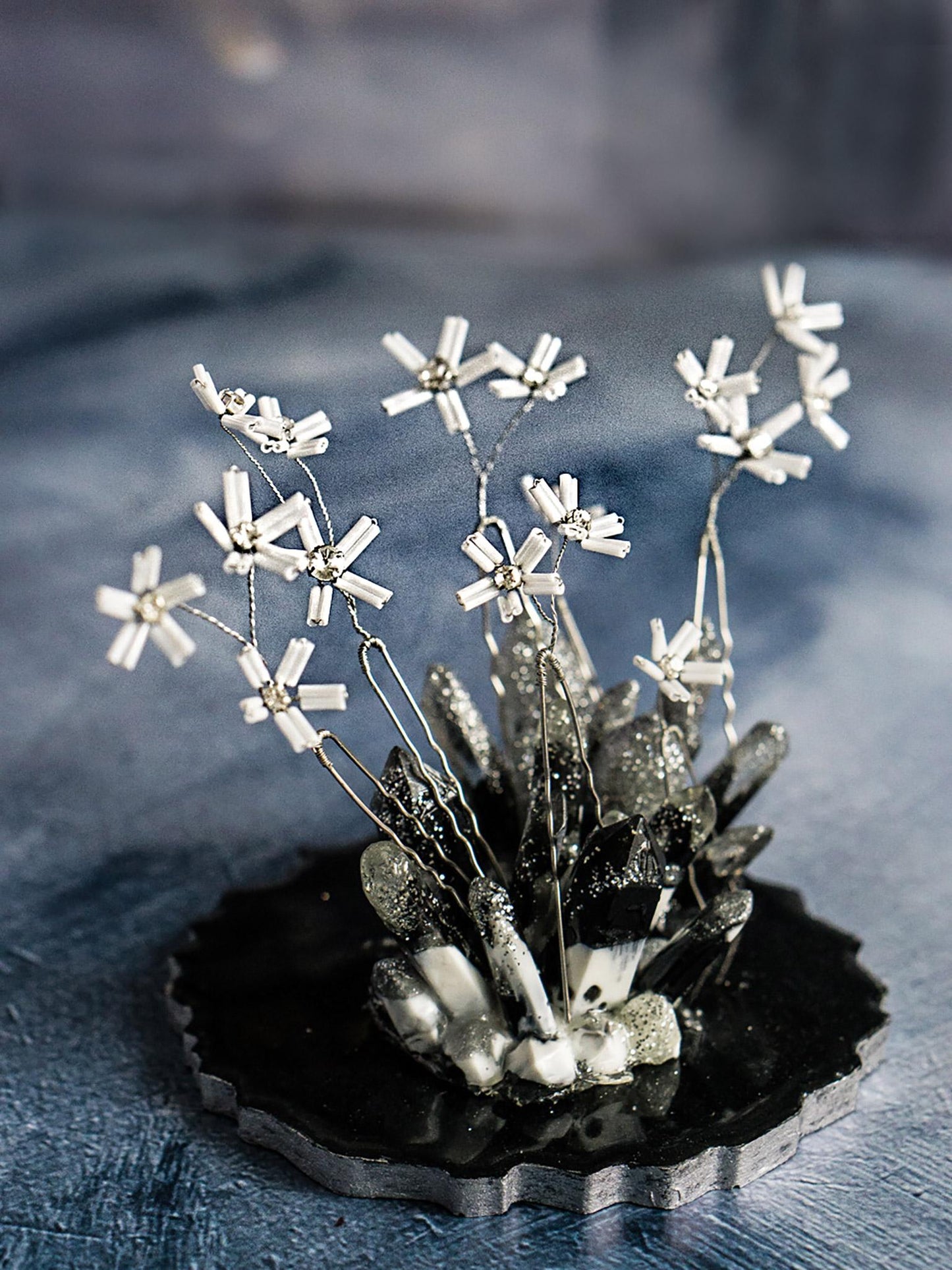 Delicate Bridal Hair Accessories with White Beaded Daisies