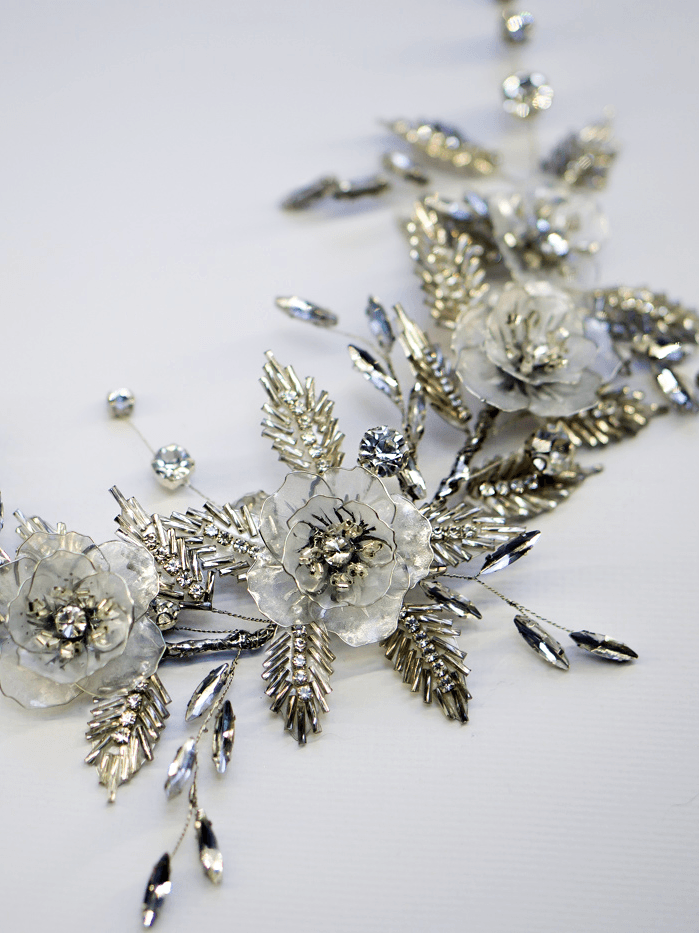 Crystal-studded bridal hair vine for a magical look