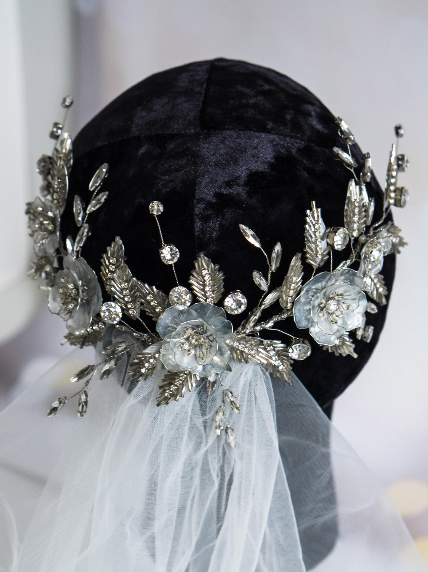 Flower and crystal hair vine for a romantic wedding