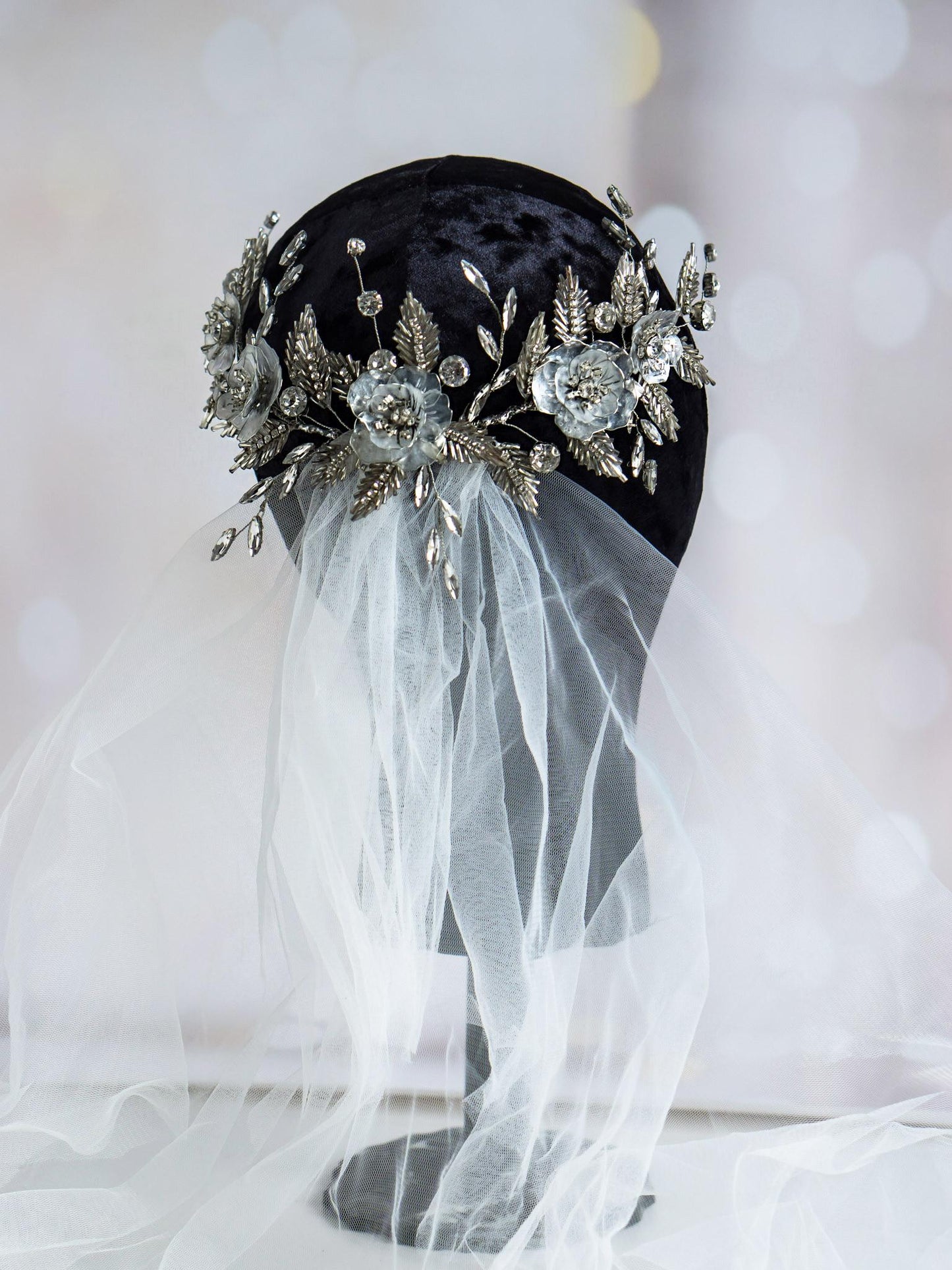 Delicate hair vine adorned with flowers and crystals