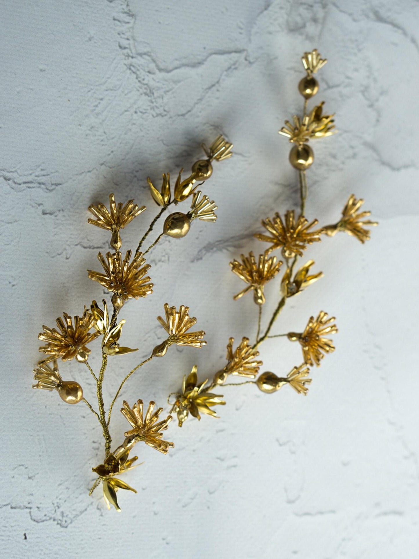 Whimsical and Romantic Gold Flower Hair Vines for Weddings