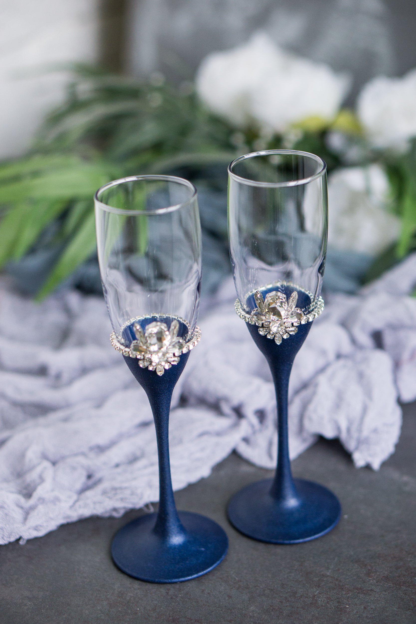 Elegant navy blue wedding toast set