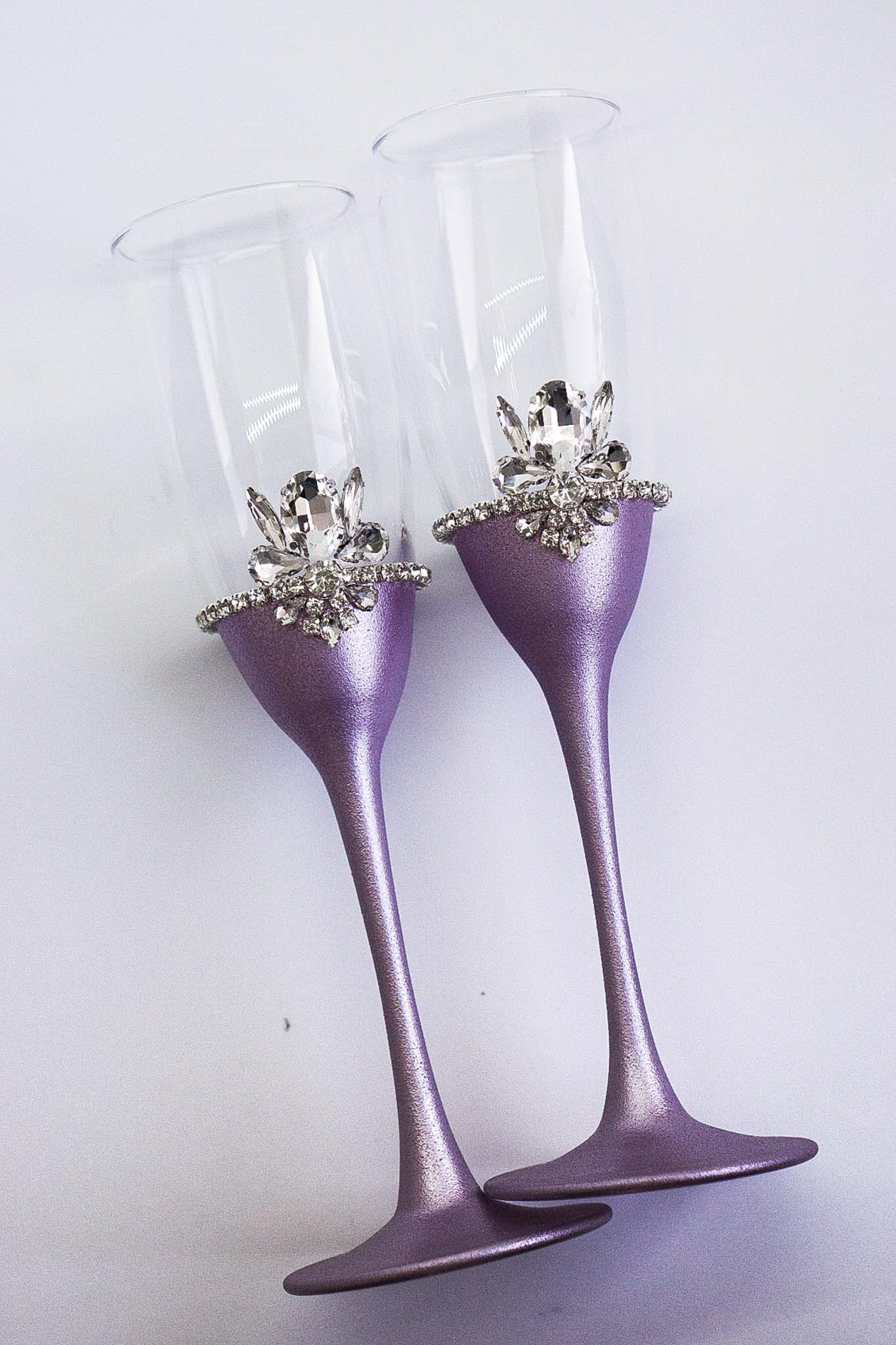 Engraved lavender wedding champagne flutes