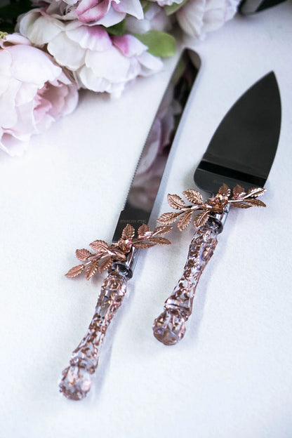 Stylish rose gold utensils for cake serving