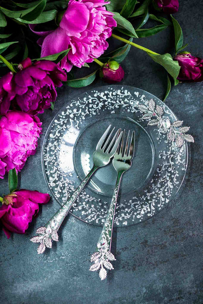 Stylish silver cake plate and forks ensemble