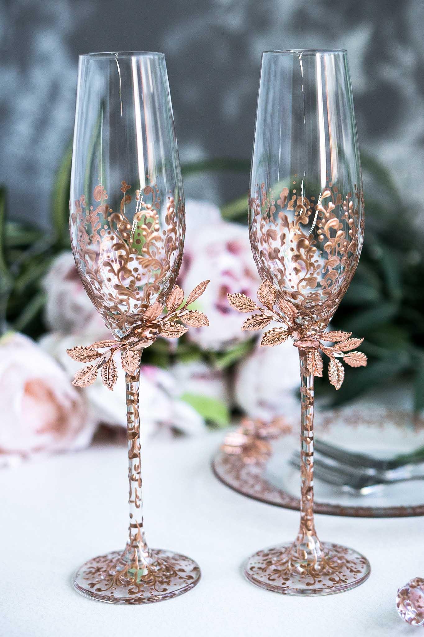 VintageFAST high quality SHIPPING!! Rose Gold Swarovski Crystal Wedding toast Set, Champagne