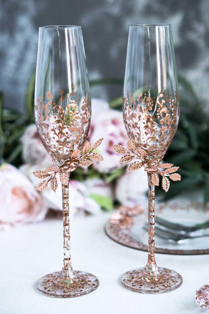 rose gold glasses wine Rose Gold Customized Wedding Champagne Glasses
