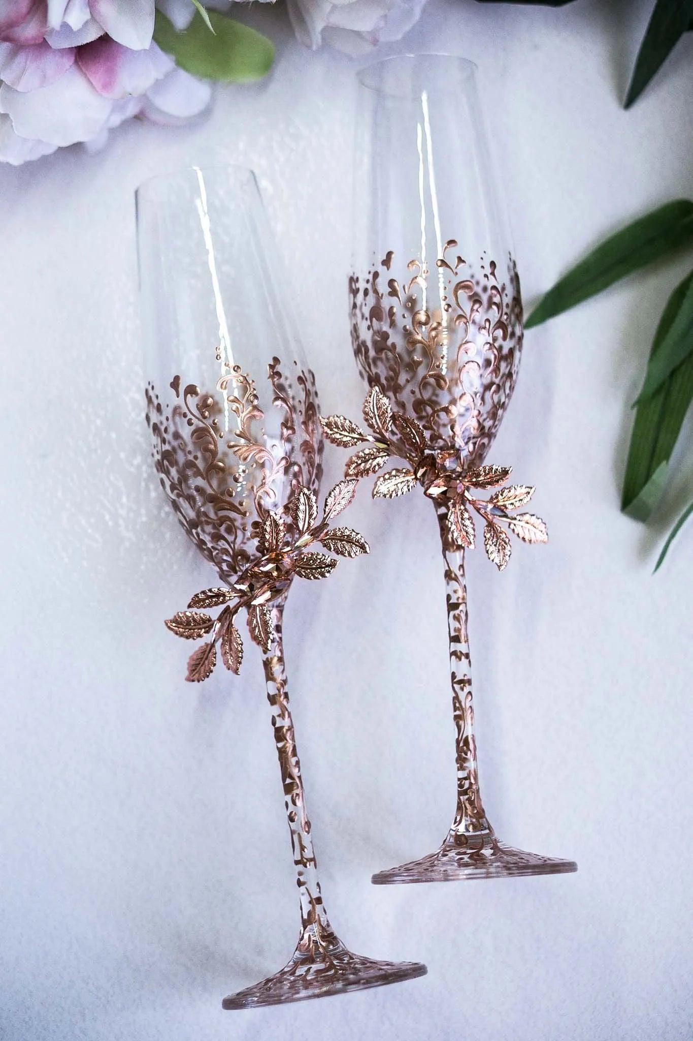 Rose Gold Customized Wedding Champagne Glasses
