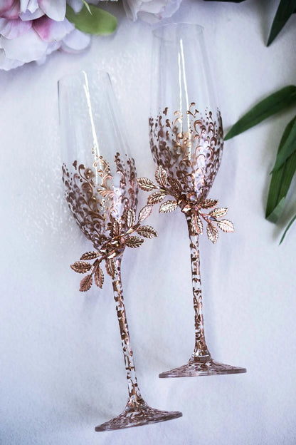 Luxurious Rose Gold Flutes for Wedding Toasts