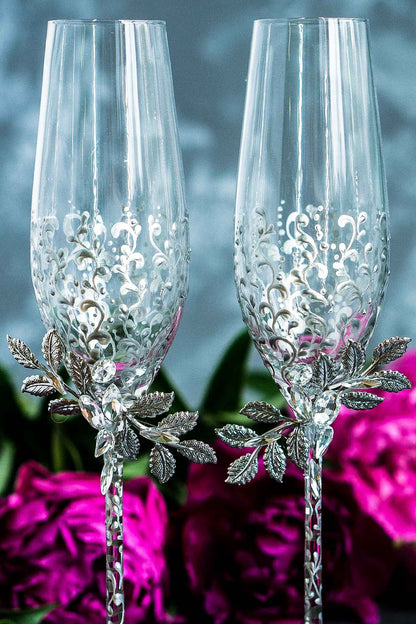 Aurora Collection silver wedding toast glasses 