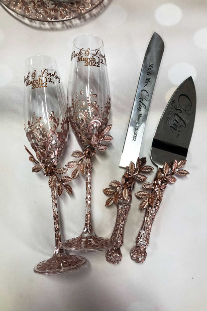 Elegant wedding glassware and serving set