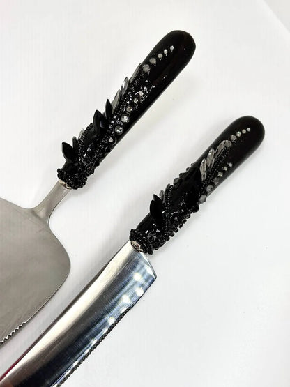 Dark romance cake server set for gothic-themed weddings