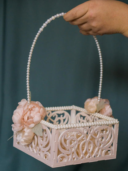 Blush-themed flower girl basket