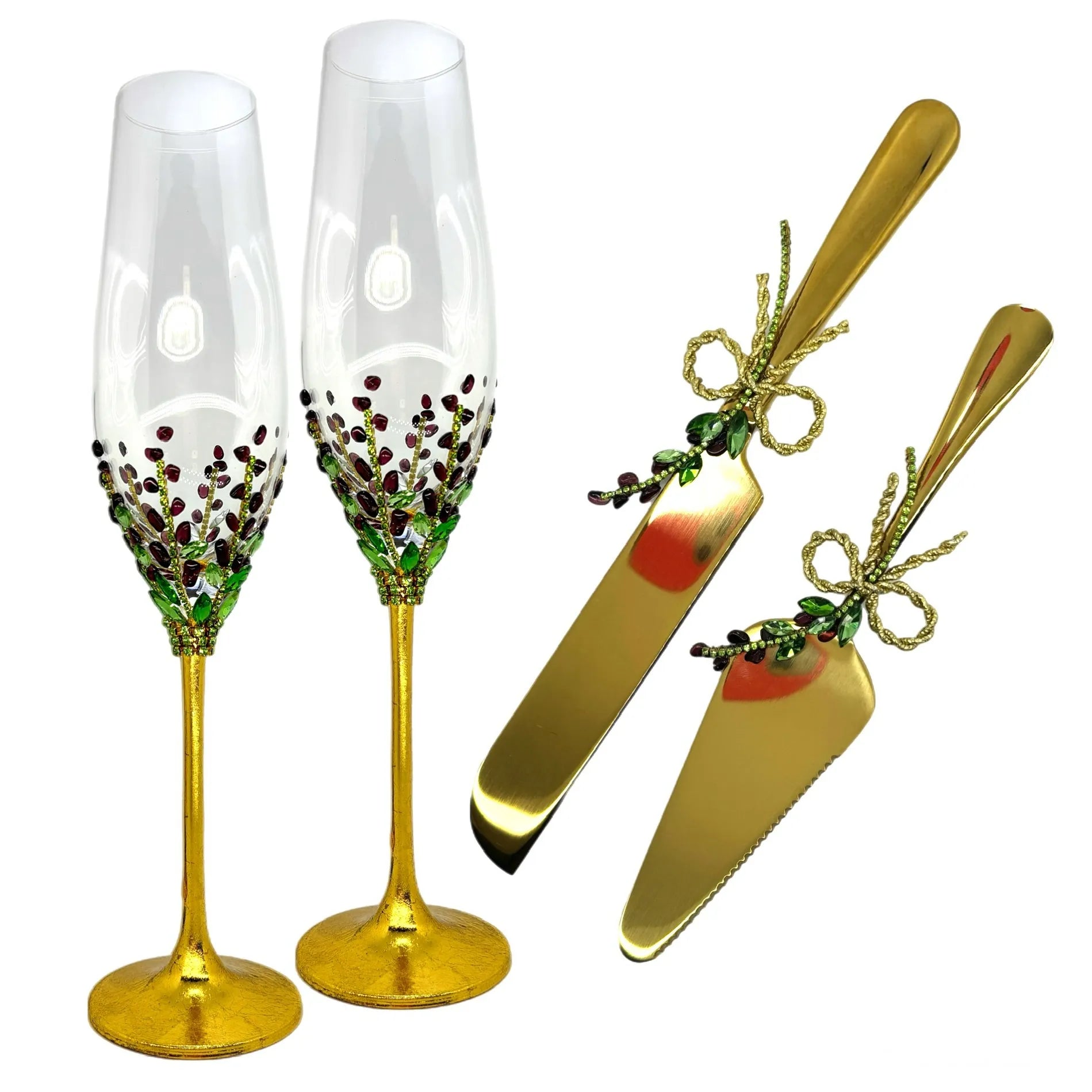 Perfect gift set with champagne flutes and cake servers for anniversaries and special celebrations