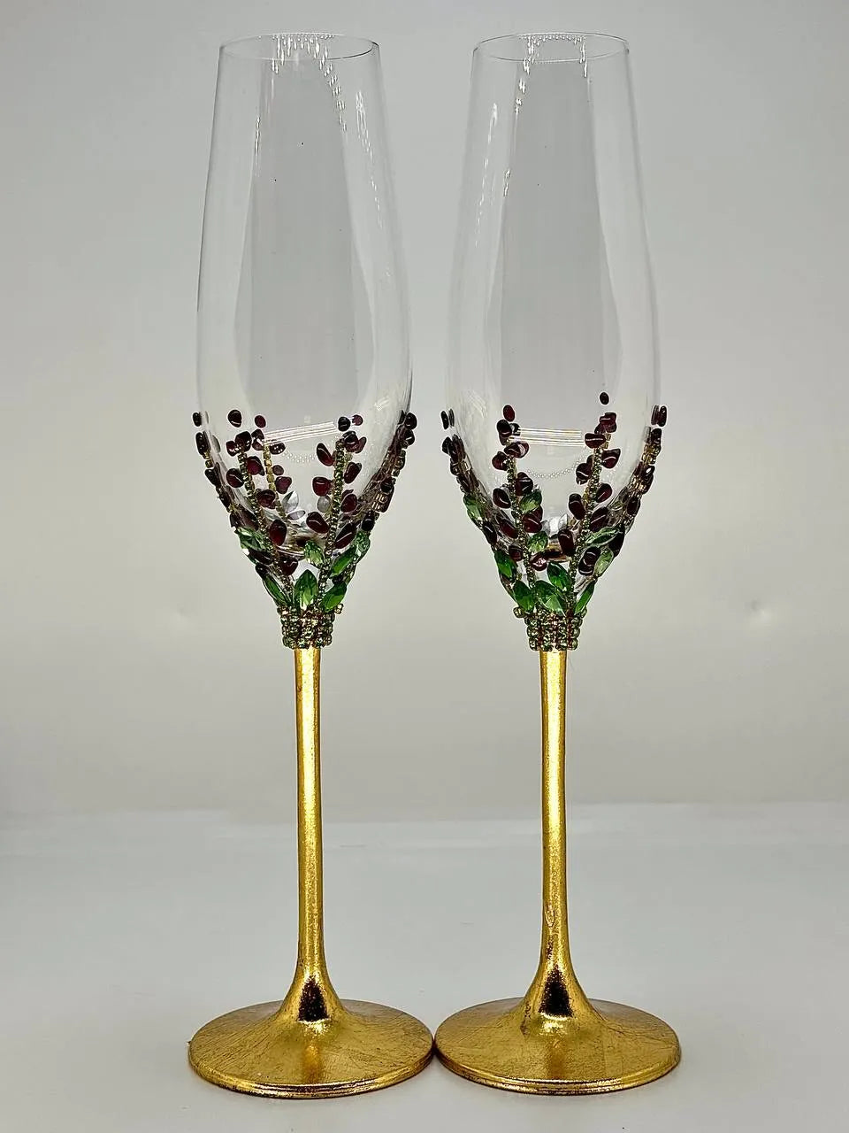 Handcrafted Burgundy Wildflower collection toasting glasses for weddings