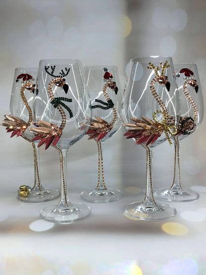 Festive Flamingo Finesse Champagne Flute or Wine Glass
