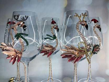 Festive Flamingo Finesse Champagne Flute or Wine Glass