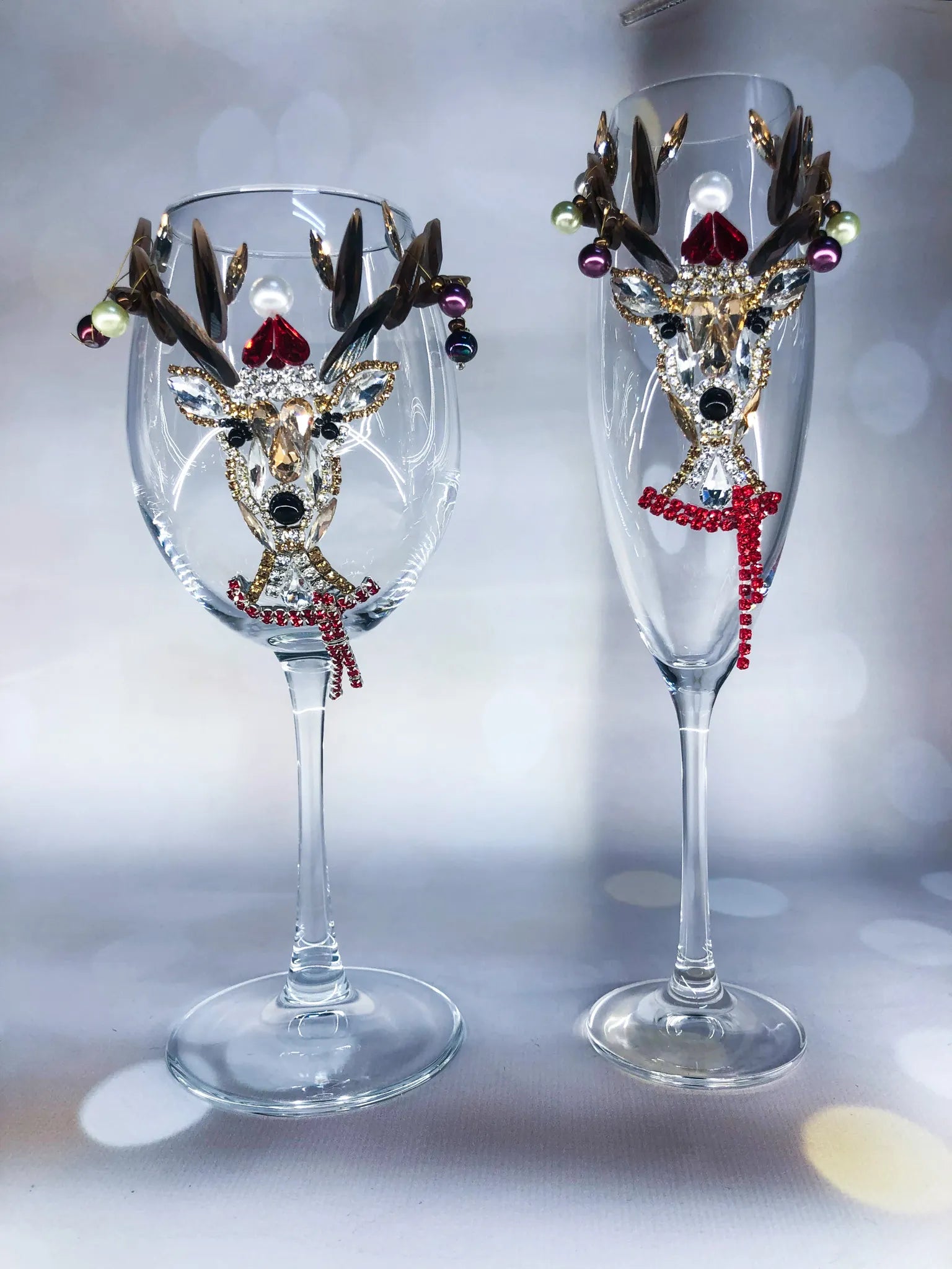 Crystal Christmas Deer Champagne Flute or Wine Glass DiAmoreDS