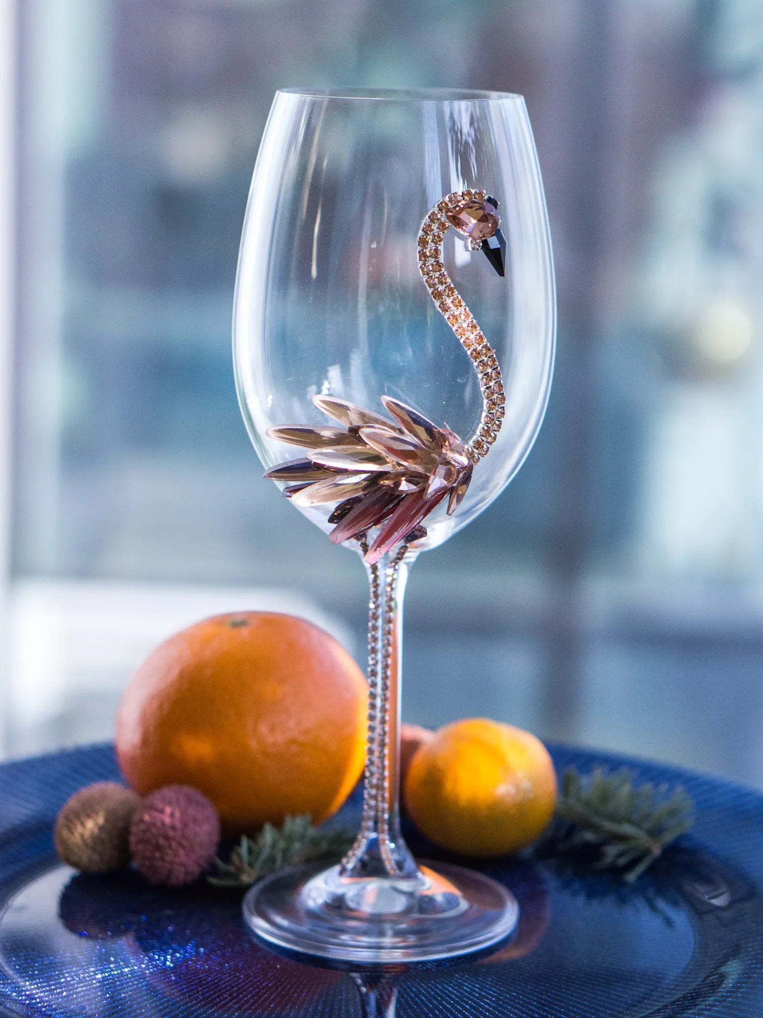 Personalized Wine Glass with Crystal Pink Flamingo