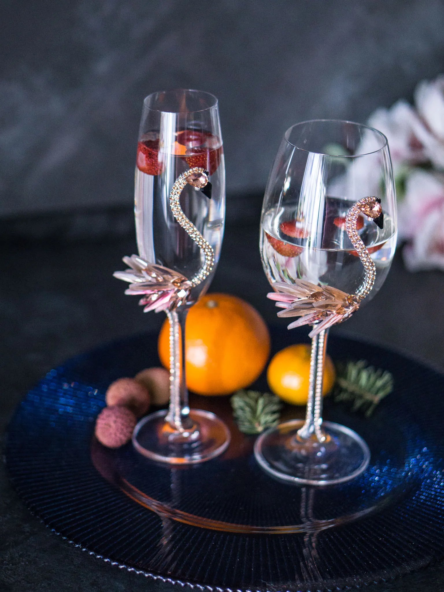 Elegant Two Pearl Jeweled Stemmed Wine Glass Stemmed