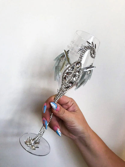 Elegant Glassware with Handcrafted Silver Crystal Dragon