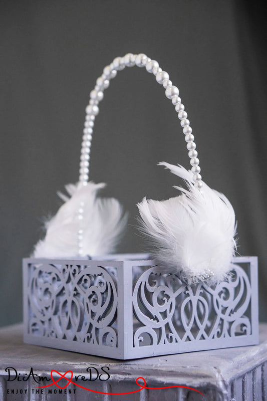 Wedding Flower Baskets with Feathers
