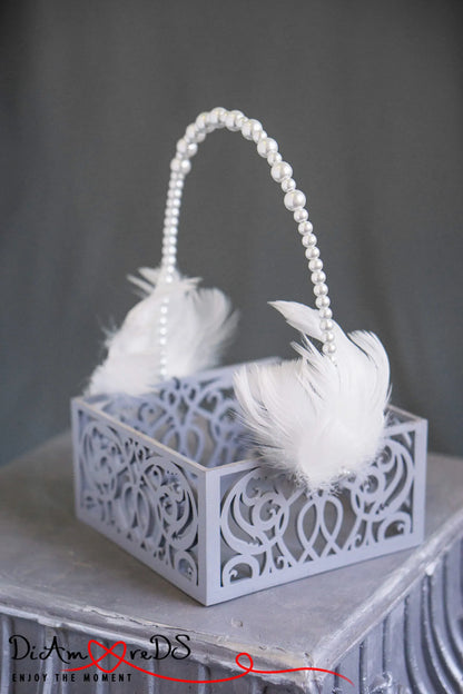 Feathered Flower Basket for Weddings