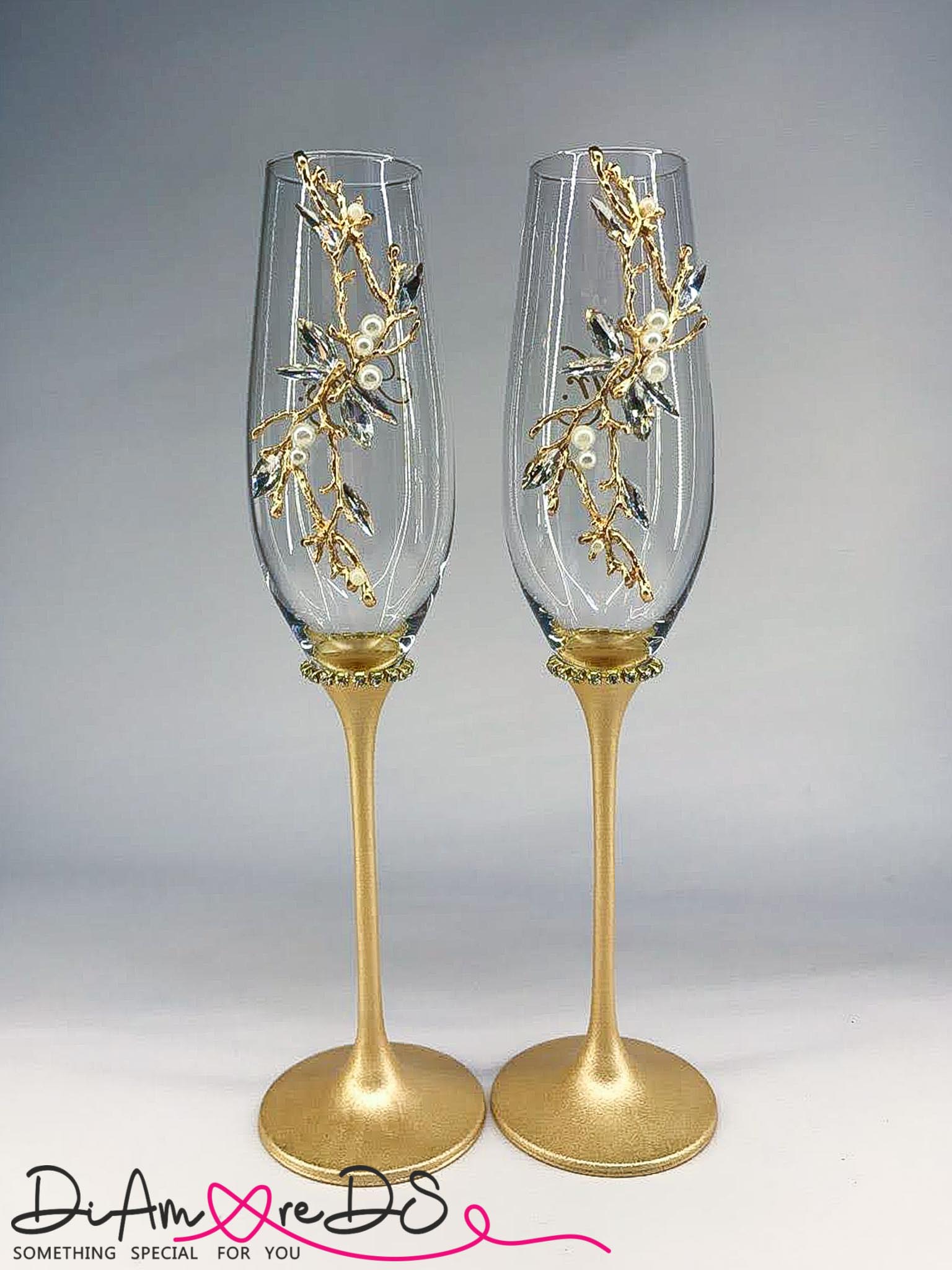 Luxury champagne flutes with gold accents