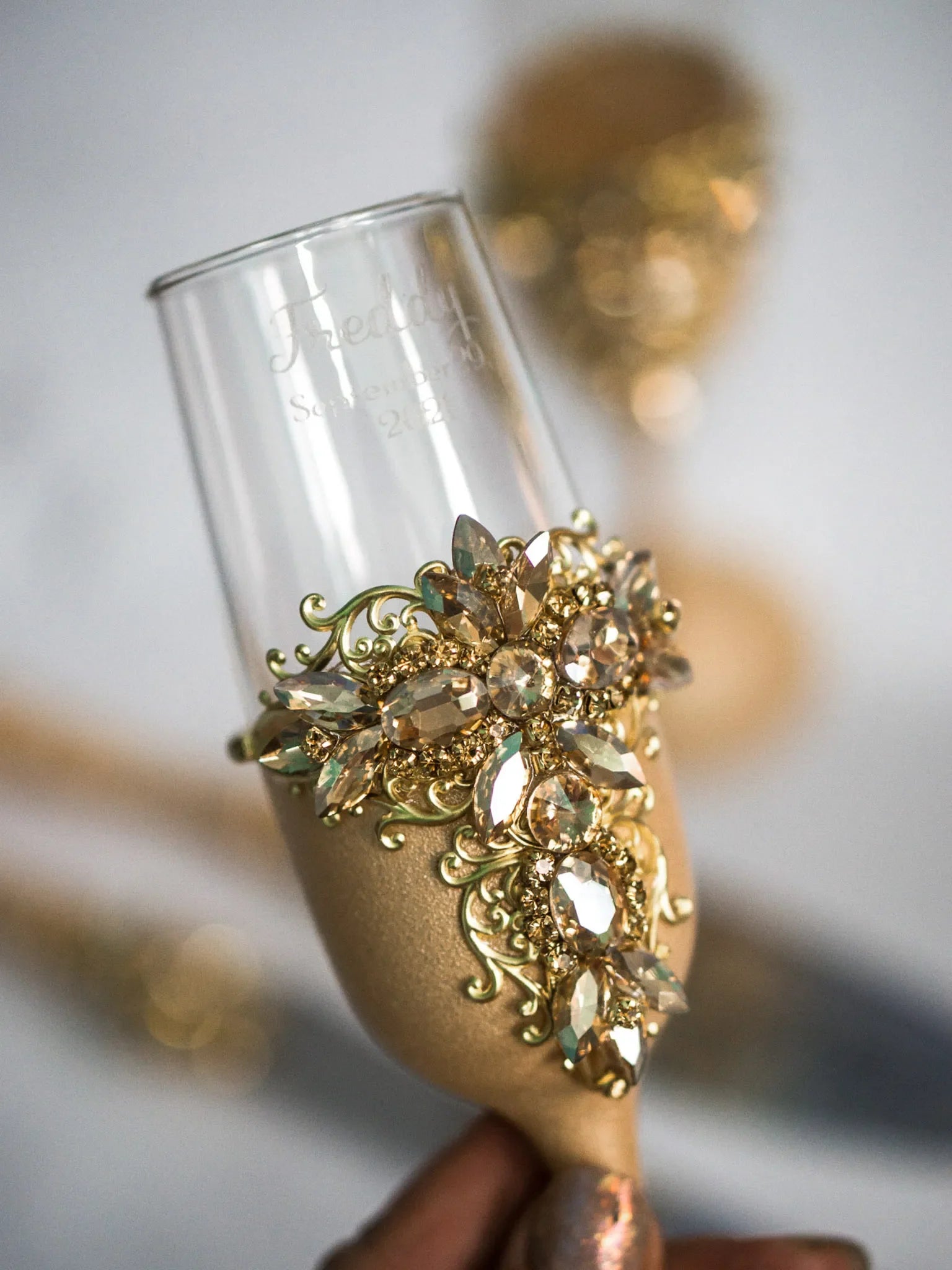 Wedding essentials adorned with glass crystals