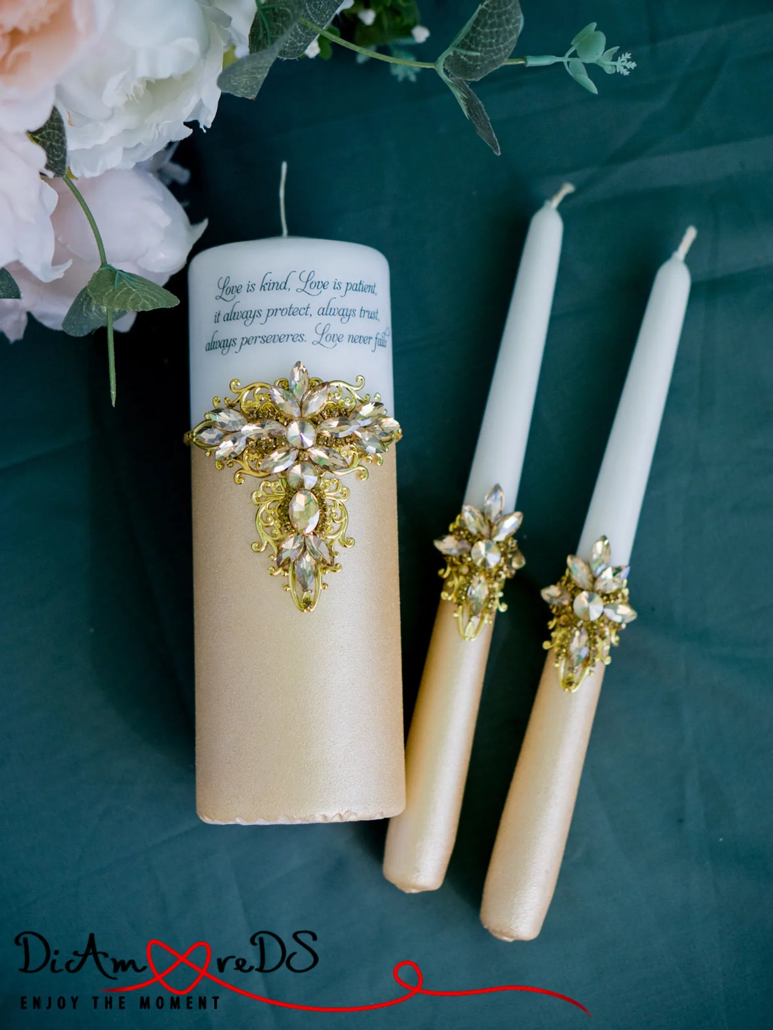 Elegant gold crystal unity candle set