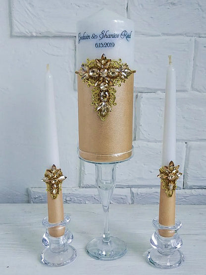 Gloria Gold Crystal Unity Candles - Personalized Elegance