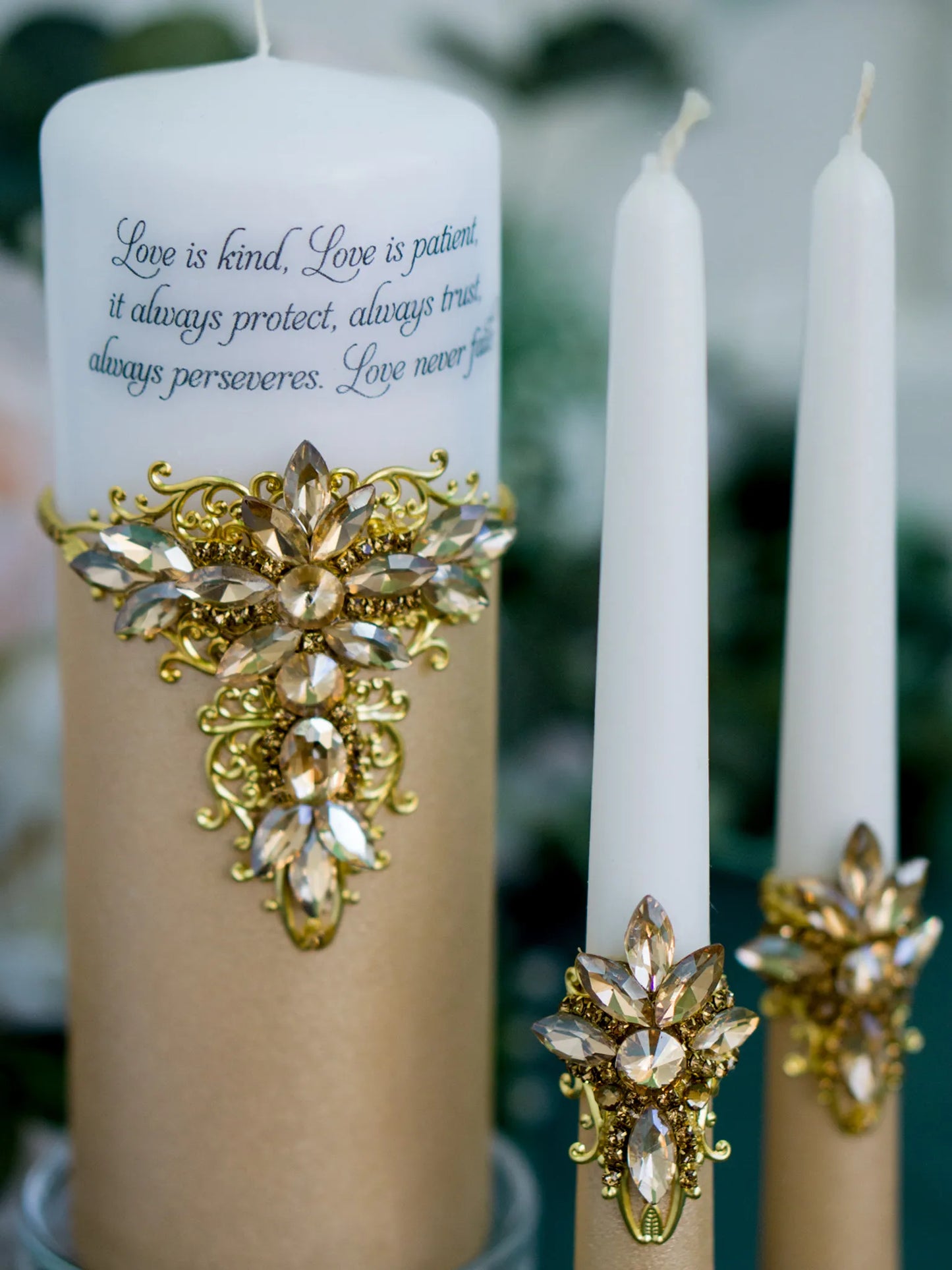 Gloria Gold Crystal Unity Candles - Personalized Elegance